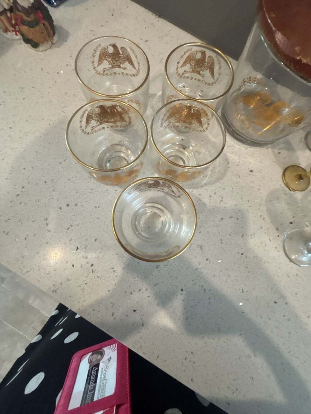 Vintage Mid-Century Federal Glass Golden Eagle Ice Bucket and Glassware Set